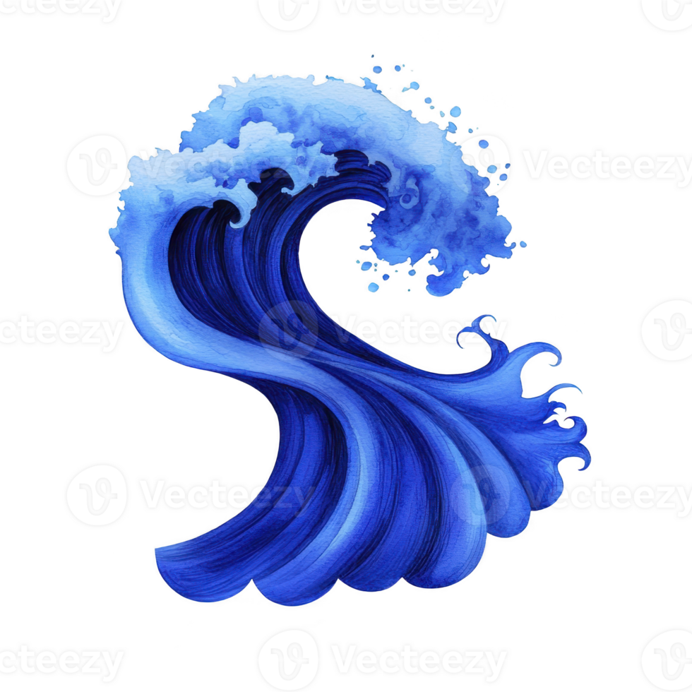 A vibrant illustration of stylized ocean wave, showcasing dynamic movement and rich shades of blue, captures essence of sea power and beauty png