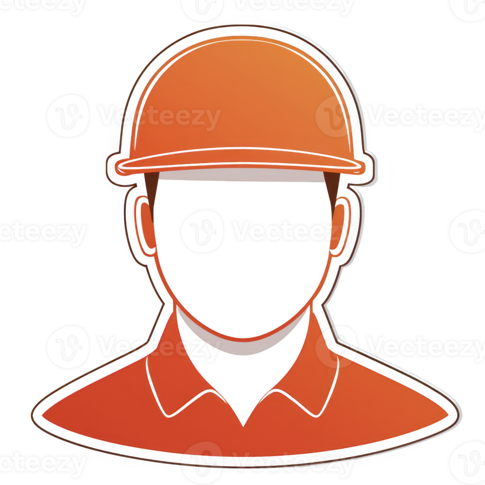 An illustration of construction worker icon features person wearing orange hard hat and shirt, symbolizing safety and labor. design is simple and clear, ideal for representing construction themes png