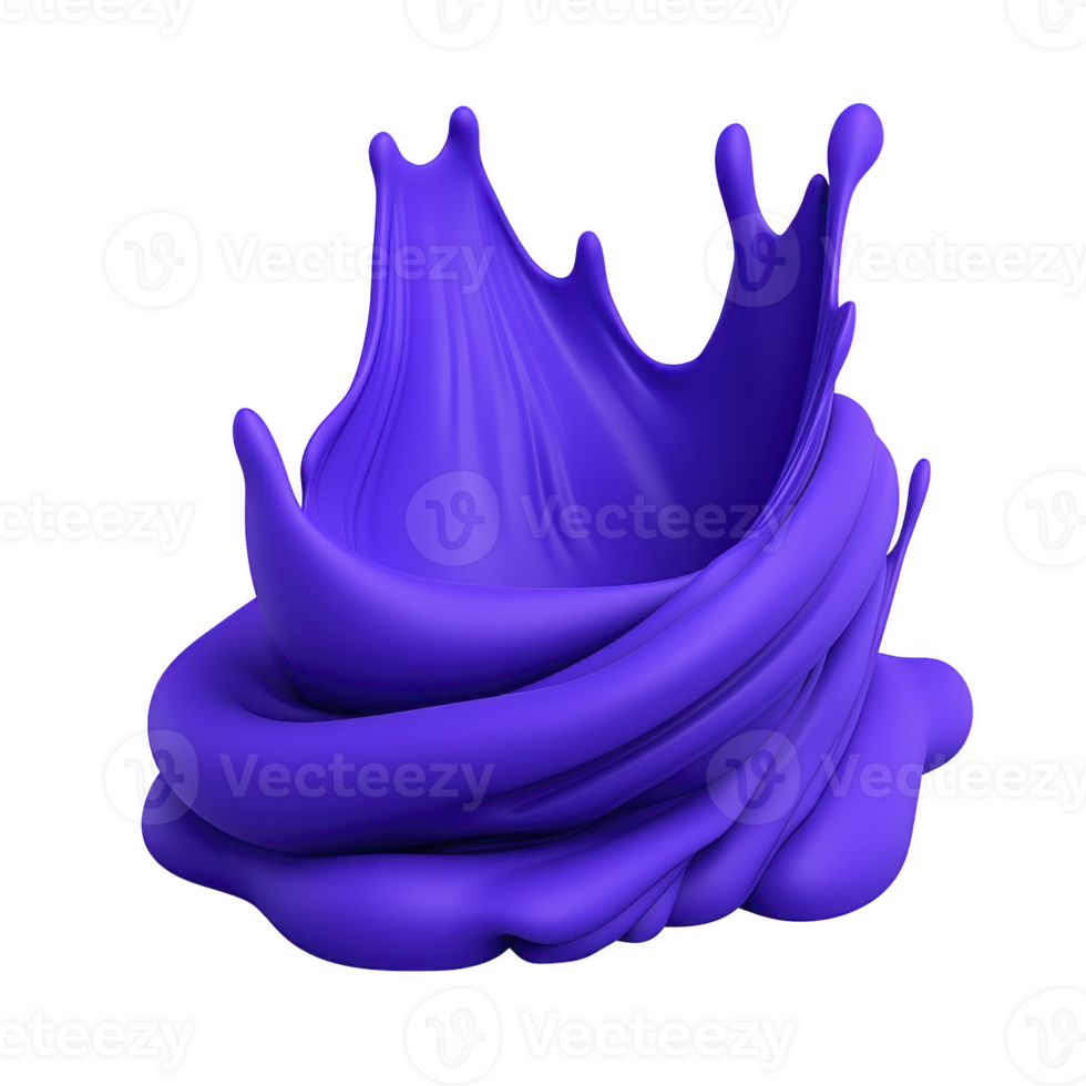 A dynamic splash of vibrant purple liquid creates abstract, fluid shape, evoking sense of motion and creativity. smooth texture and bold color make it visually striking png