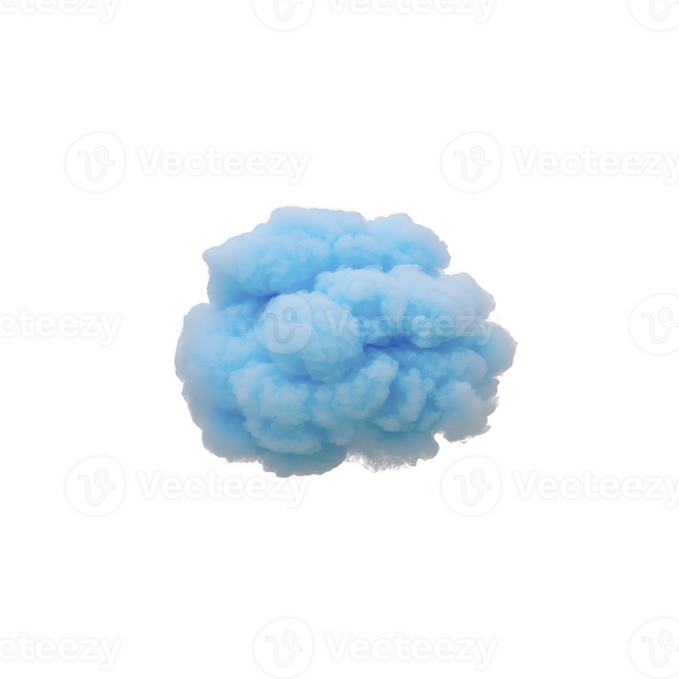 A fluffy, vibrant blue cloud like shape floats against plain background, resembling soft, cotton like texture. image evokes sense of calm and creativity png