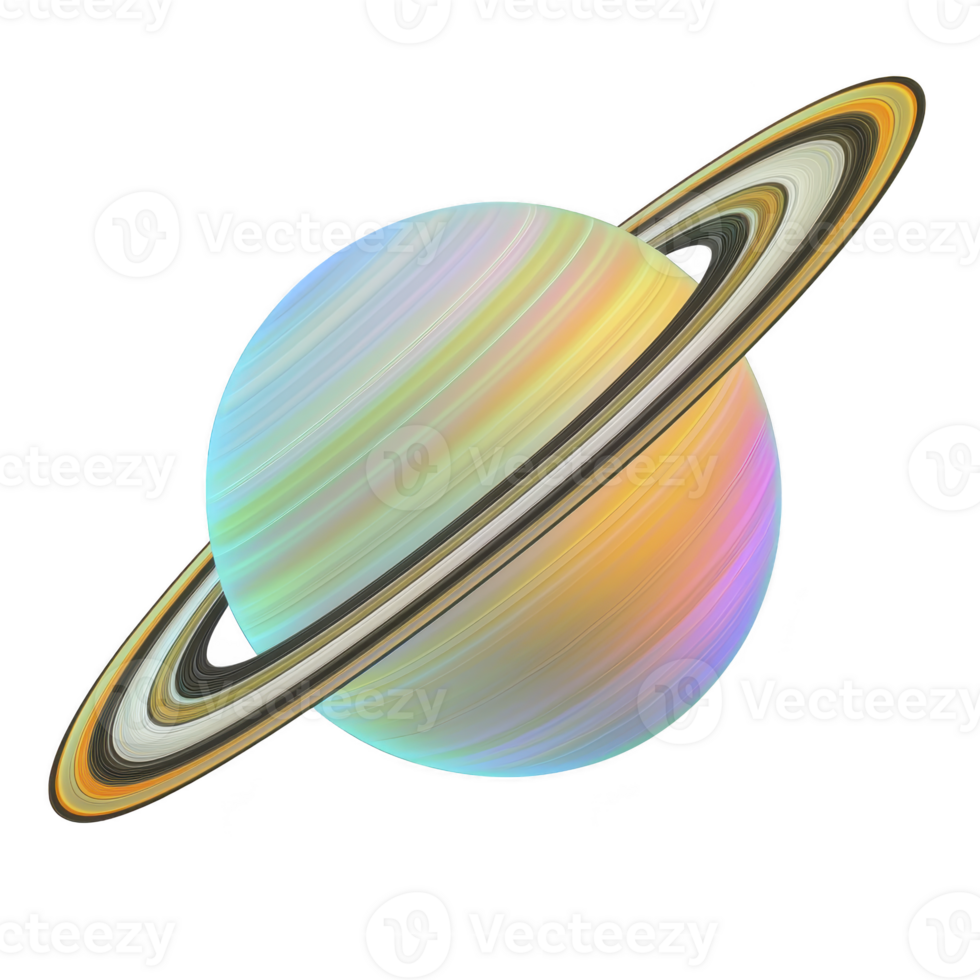 A colorful, artistic representation of planet with rings, resembling Saturn, showcases vibrant hues and intricate details. image captures beauty and wonder of space png