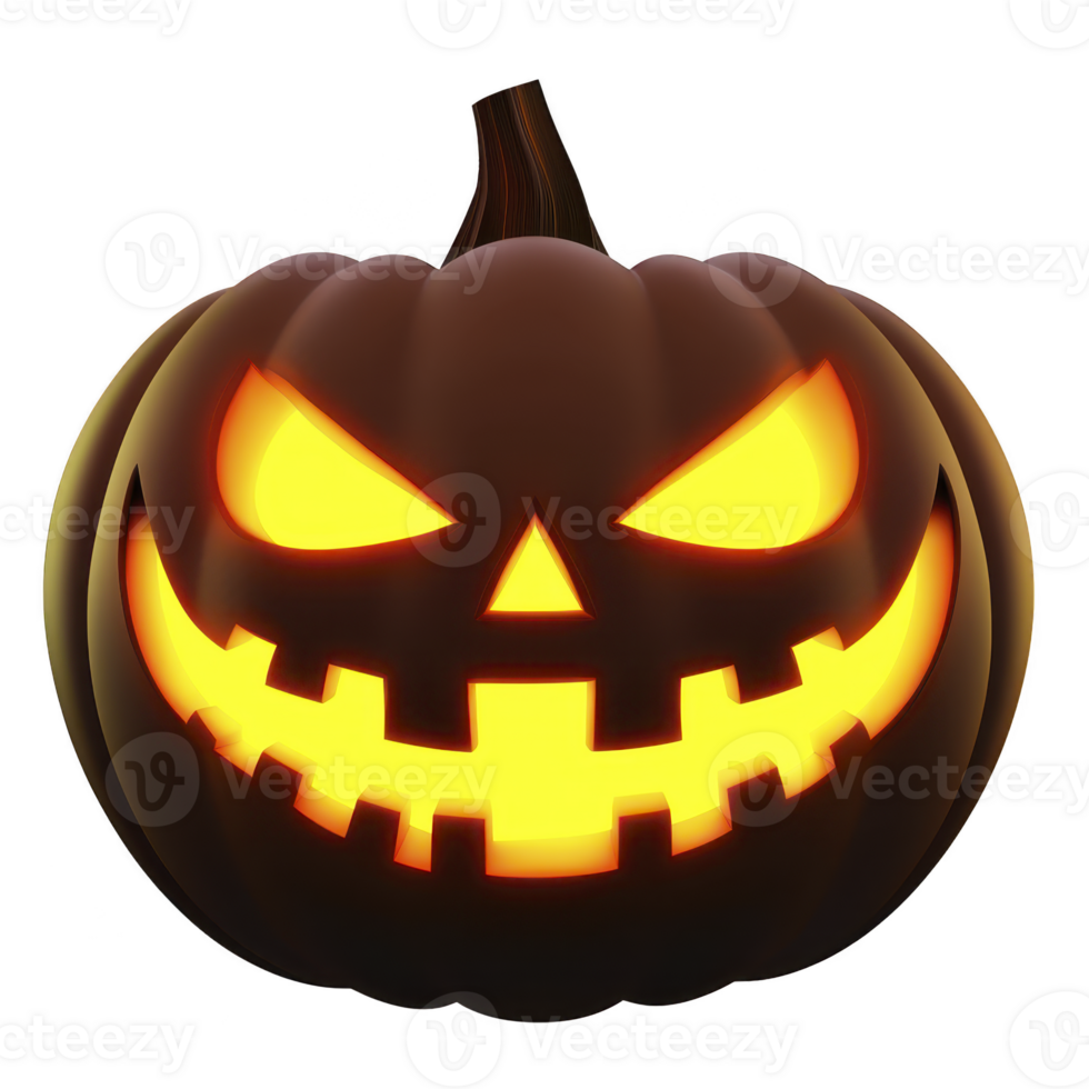 A glowing jack o lantern with menacing expression, perfect for Halloween decorations. carved pumpkin features sharp eyes and jagged mouth, illuminated from within png