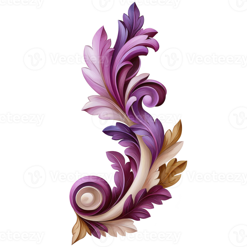A This features intricate, colorful floral design with swirling patterns and vibrant hues of pink, purple, and orange. ornate decoration is reminiscent of baroque or rococo styles, showcasing png