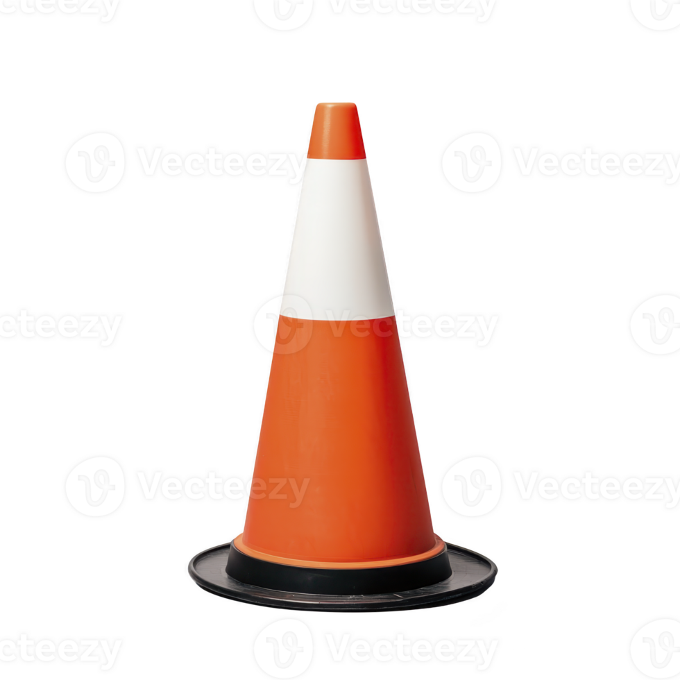 A bright orange traffic cone with white stripe is used for safety and road management. It is commonly seen in construction zones and helps direct traffic or indicate hazards png