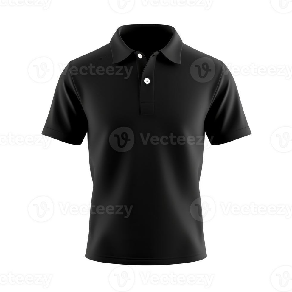 A black polo shirt with classic collar and short sleeves is displayed against transparency background, highlighting its simple and versatile design png