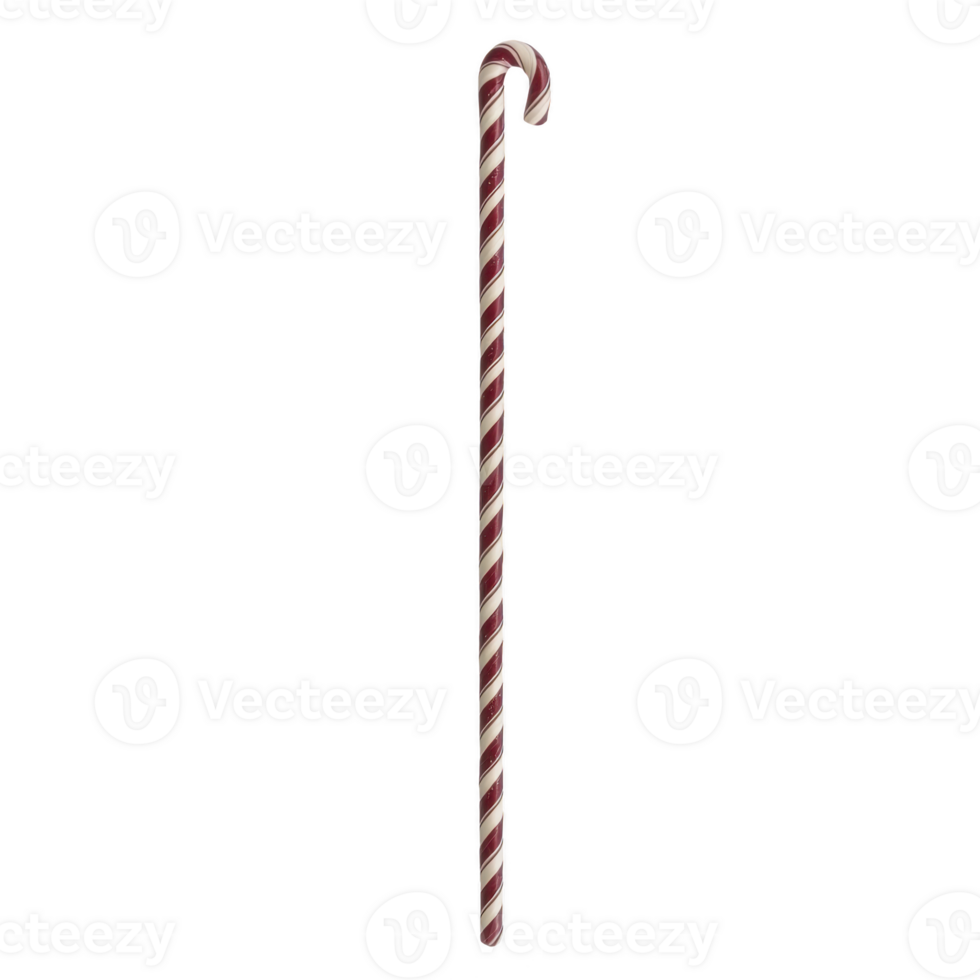 A red and white striped candy cane with classic curved top, symbolizing festive holiday cheer. candy cane is isolated on transparency background, highlighting its traditional design png