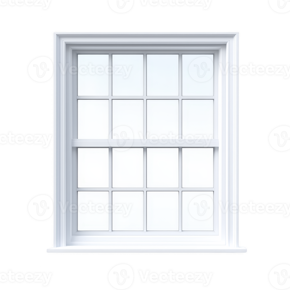 A white, classic window with multiple panes and clean, minimalist design, set against plain background. window features grid pattern, creating symmetrical and elegant appearance png