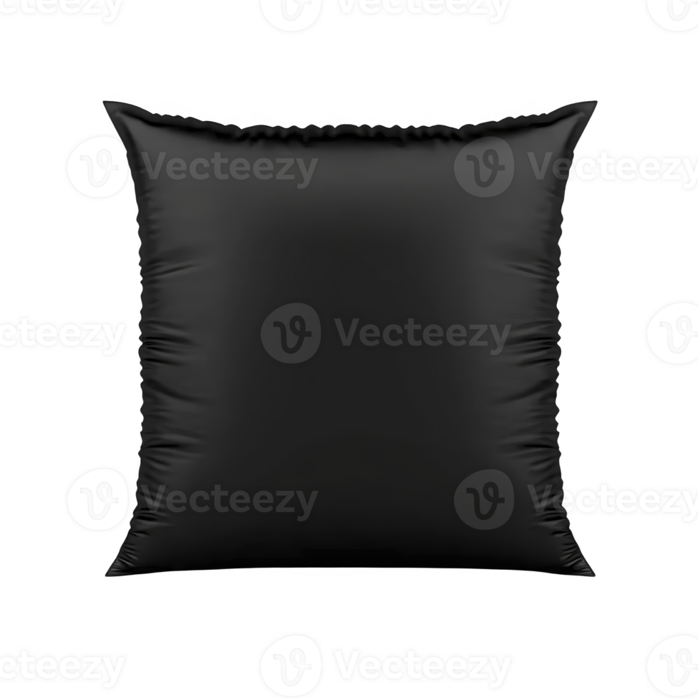 A black square pillow with smooth texture is shown against plain background, highlighting its sleek and modern design. pillow simplicity and elegance make it versatile decor piece png
