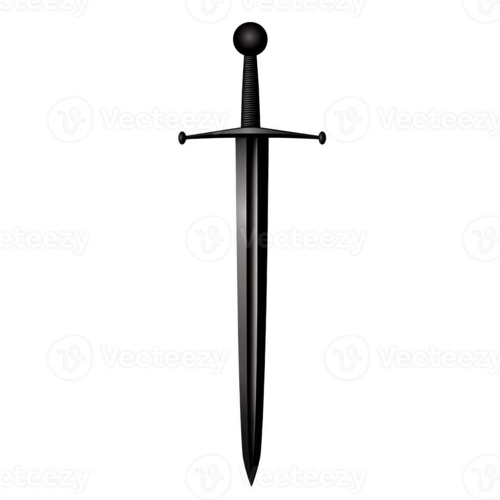 A medieval style sword with straight, double edged blade and crossguard, evoking sense of historical elegance and strength. hilt is simple yet functional png