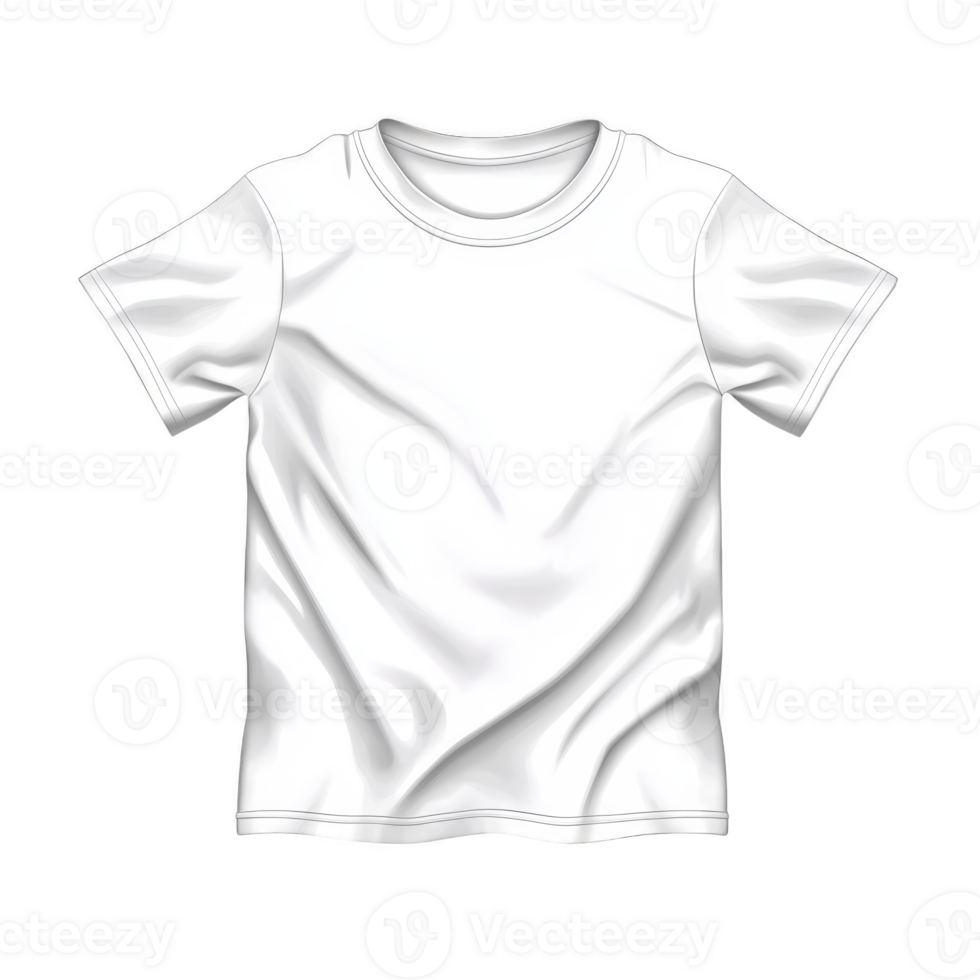 A plain white t shirt is displayed against transparency background, showcasing its simple design and smooth fabric texture. shirt appears slightly wrinkled, adding touch of realism png