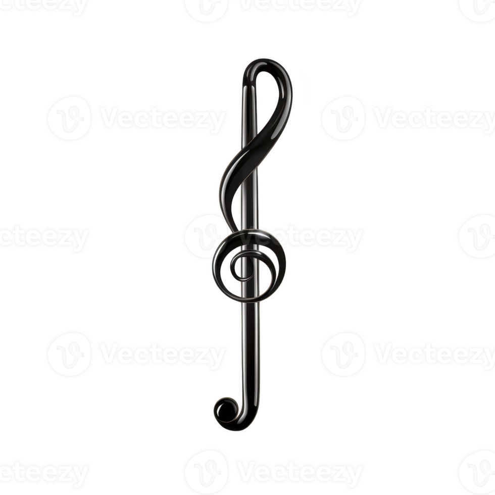 A sleek black treble clef symbol stands out against transparent background, representing music and melody. elegant design is perfect for musical themes and artistic projects png