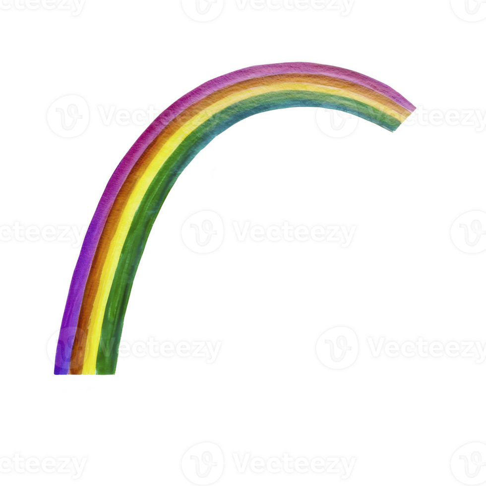 A vibrant, hand drawn rainbow with seven distinct colors arcs gracefully against plain background, symbolizing hope and diversity. colors blend seamlessly, creating cheerful and uplifting image png