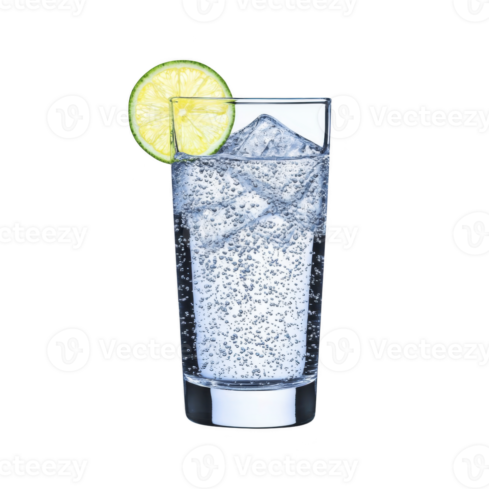 A refreshing glass of sparkling water with ice cubes and slice of lime, perfect for cool and invigorating drink. bubbles add lively touch to clear beverage png