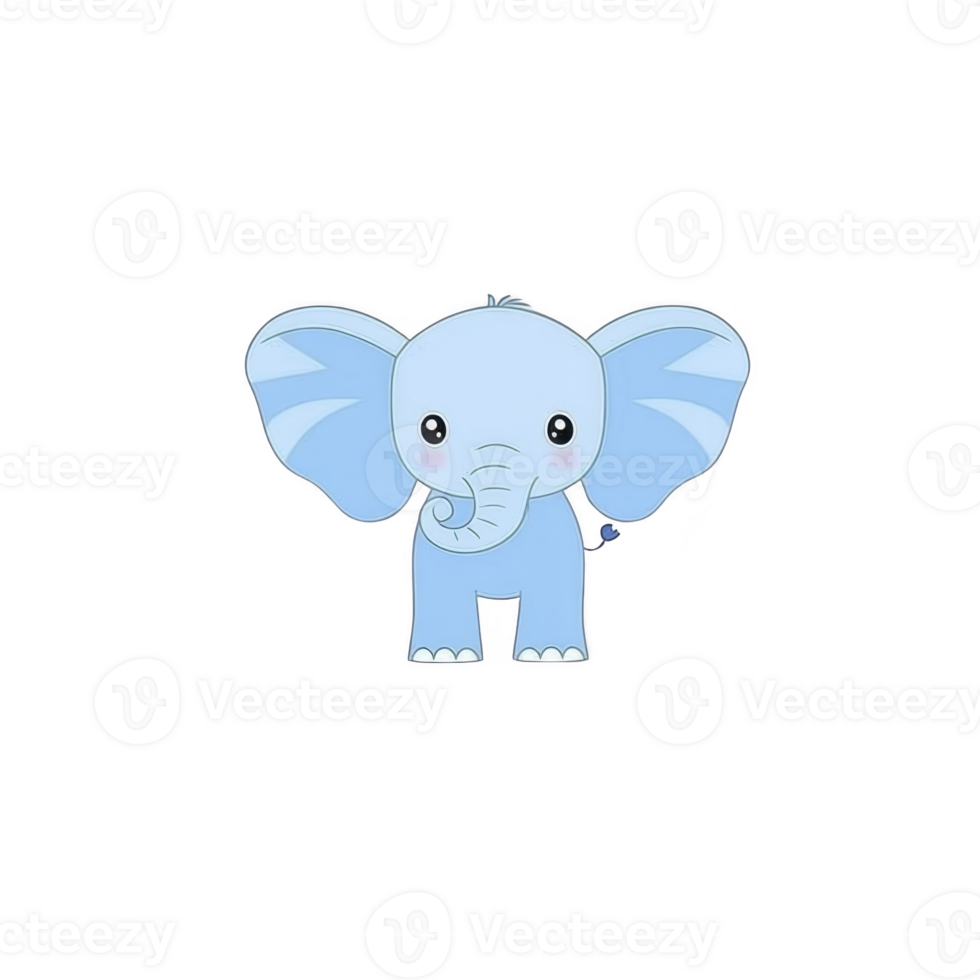 A cute blue cartoon elephant with large ears and cheerful expression stands against plain background, showcasing playful and friendly design png