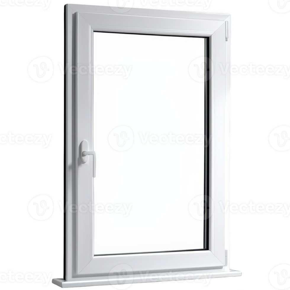 A white, modern, rectangular window with handle and clear glass, set against plain background, showcasing sleek and minimalist design png