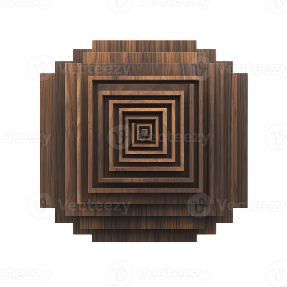 A geometric pattern of concentric squares made from layered wood creates visually striking and symmetrical design. natural wood texture adds warmth and depth png