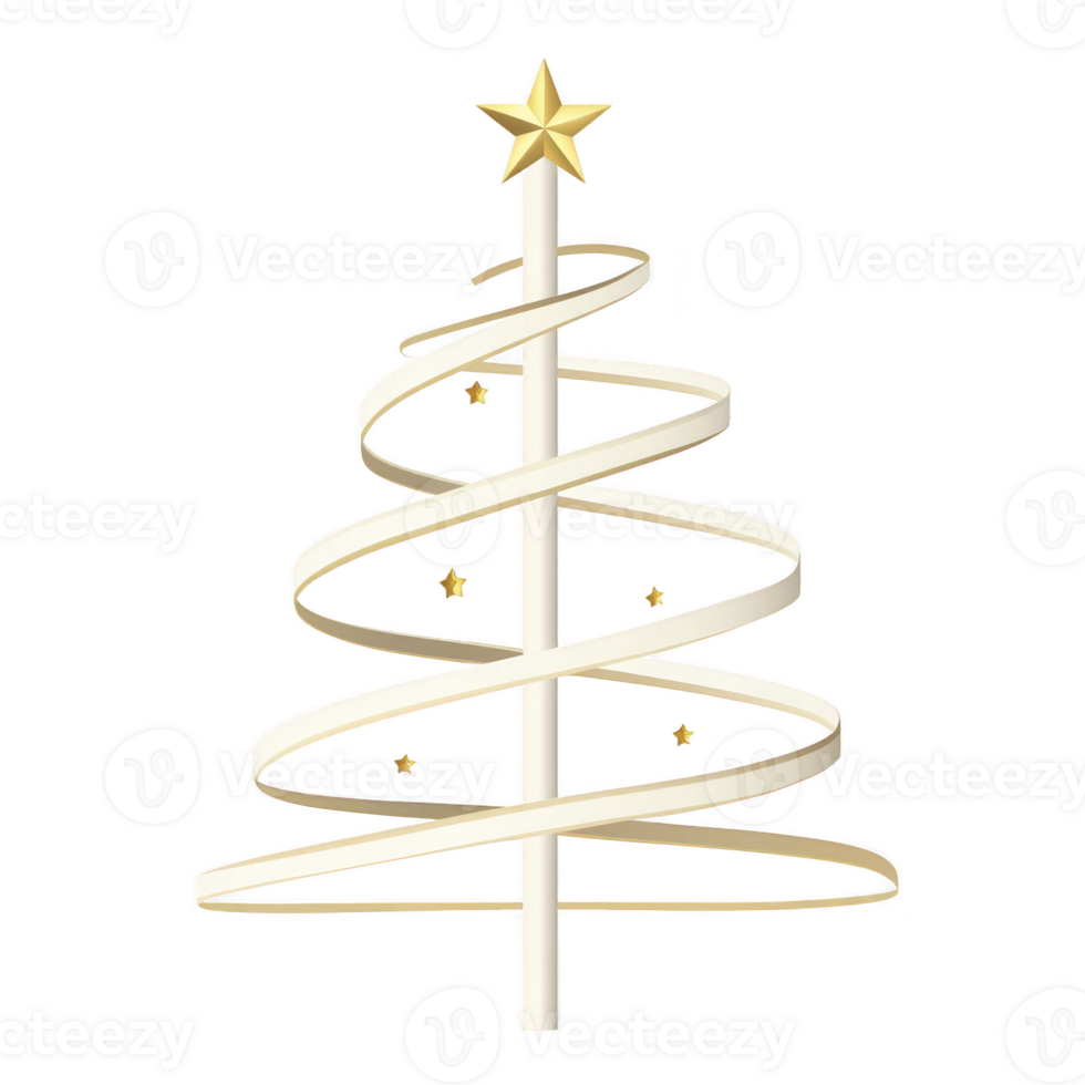 A minimalist Christmas tree design with golden star on top and spiral ribbon wrapping around, set against transparency background. elegant simplicity evokes festive and modern holiday spirit png