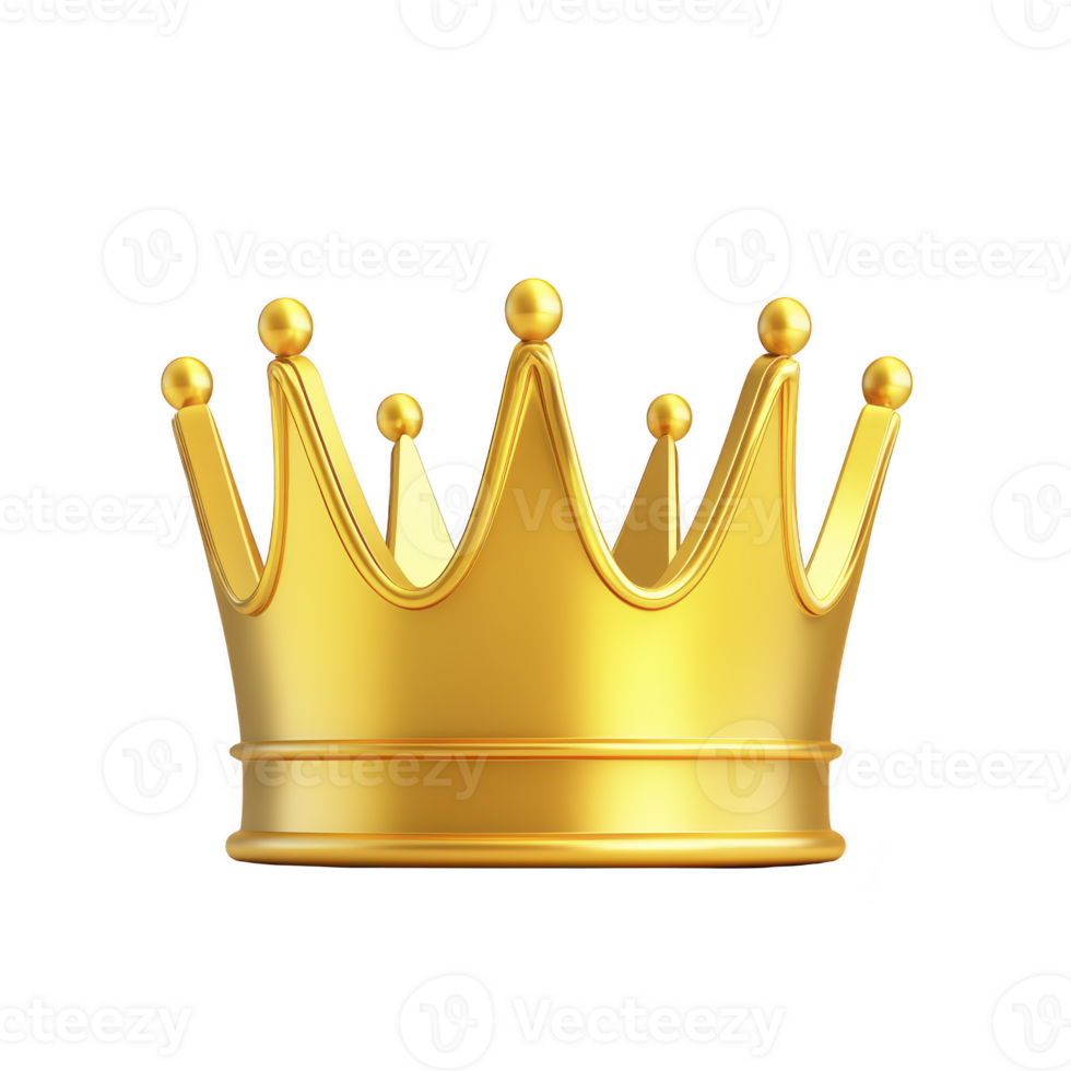 A shiny golden crown with classic design, featuring rounded points and smooth finish, symbolizes royalty and luxury. crown elegant appearance conveys sense of power and prestige png