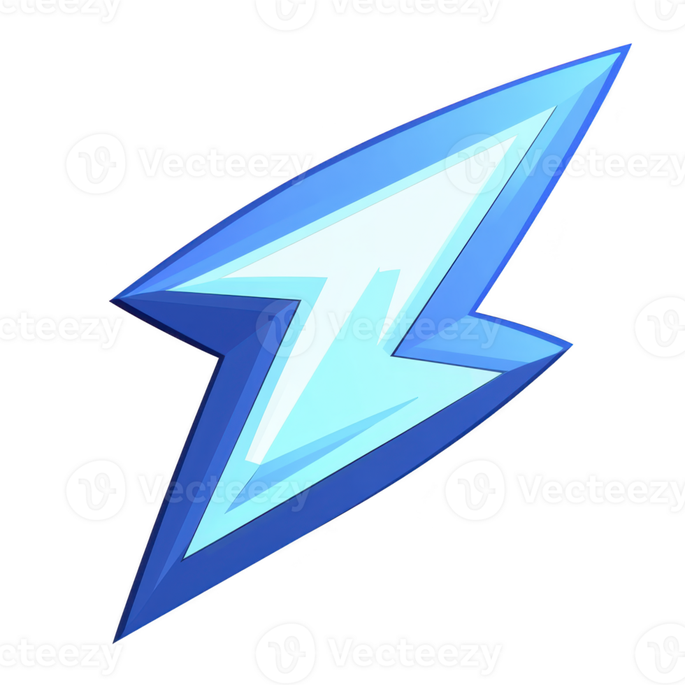 A This features stylized blue lightning bolt with glossy finish, symbolizing energy and speed. design is dynamic and modern, often used in contexts related to power or electricity png