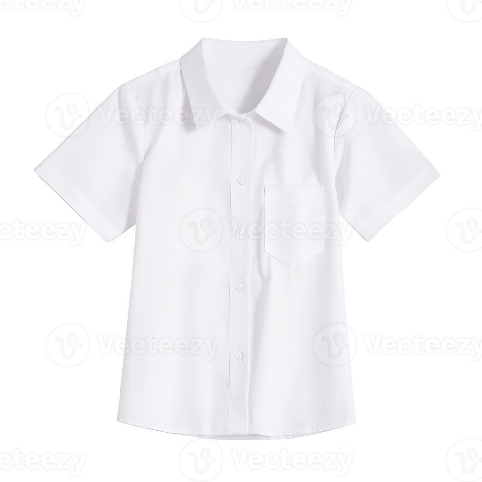 A crisp white short sleeve shirt with classic collar and front pocket, perfect for formal or casual occasions. clean design offers versatile and timeless look png