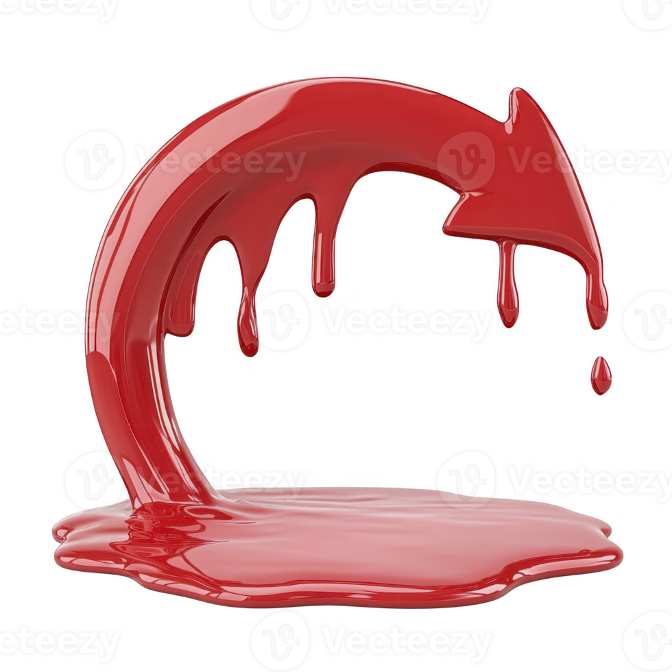 A This features glossy red arrow with dripping paint effect, creating dynamic and artistic appearance. arrow is curved and appears to be melting or flowing, adding sense of movement and creativity png