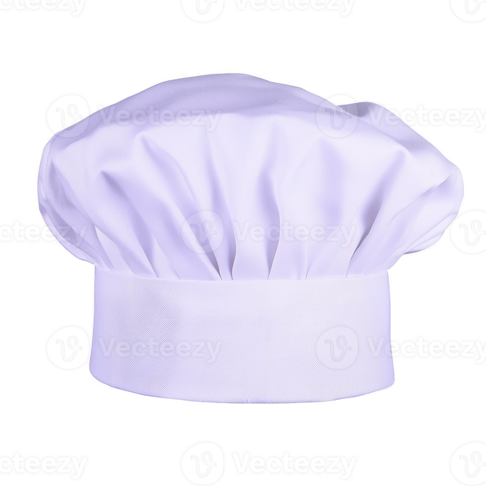 A classic white chef hat, also known as toque, is displayed against plain background. hat features tall, pleated design, symbolizing culinary expertise and professionalism png