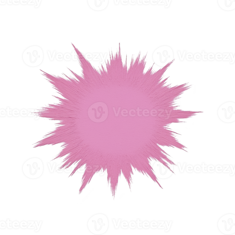 A vibrant pink starburst shape with jagged edges radiates energy and creativity, set against plain background. dynamic design evokes sense of excitement and artistic flair png
