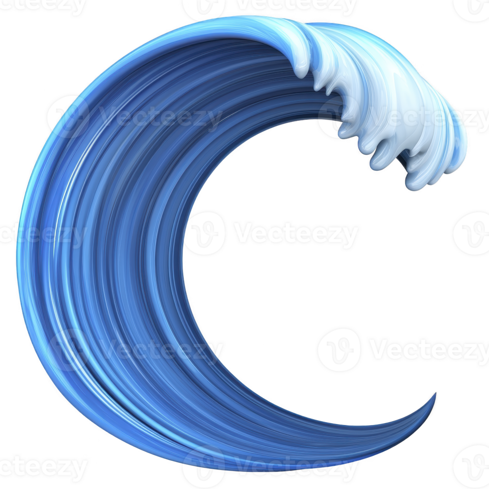 A stylized, vibrant blue wave with smooth, flowing curve and white crest, resembling dynamic ocean wave. design is sleek and artistic, capturing essence of movement and fluidity png