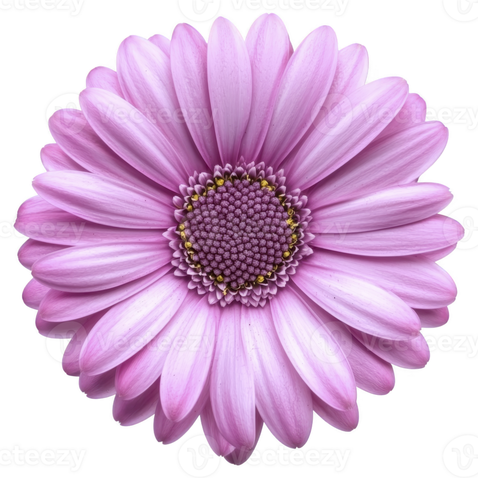 A vibrant pink daisy with delicate petals radiates from detailed center, showcasing nature intricate beauty. flower soft hues and symmetrical form evoke sense of tranquility png