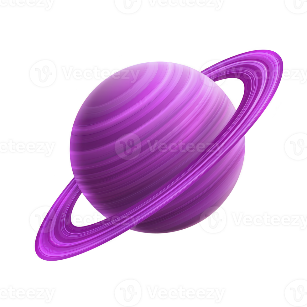 A vibrant pink planet with rings, resembling Saturn, set against transparency background. planet surface features swirling patterns, creating sense of motion and depth png