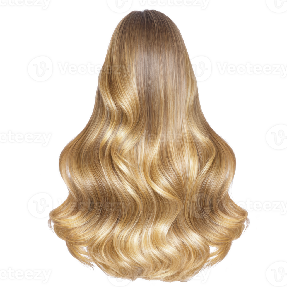 A Luxurious, wavy blonde hair cascading in soft curls, showcasing healthy, shiny texture. hairstyle exudes elegance and volume, perfect for fashion or beauty inspiration png