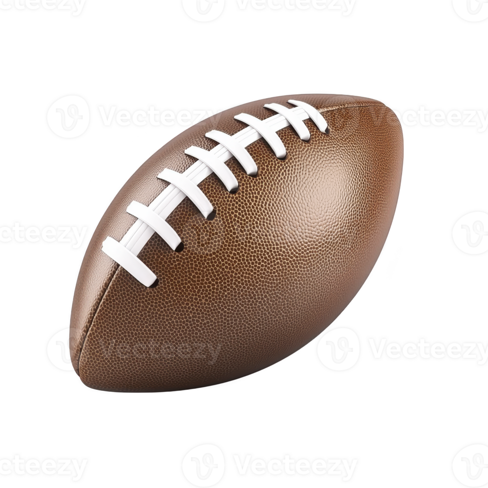 A brown leather American football with white laces is isolated on transparency background, showcasing its textured surface and classic design png