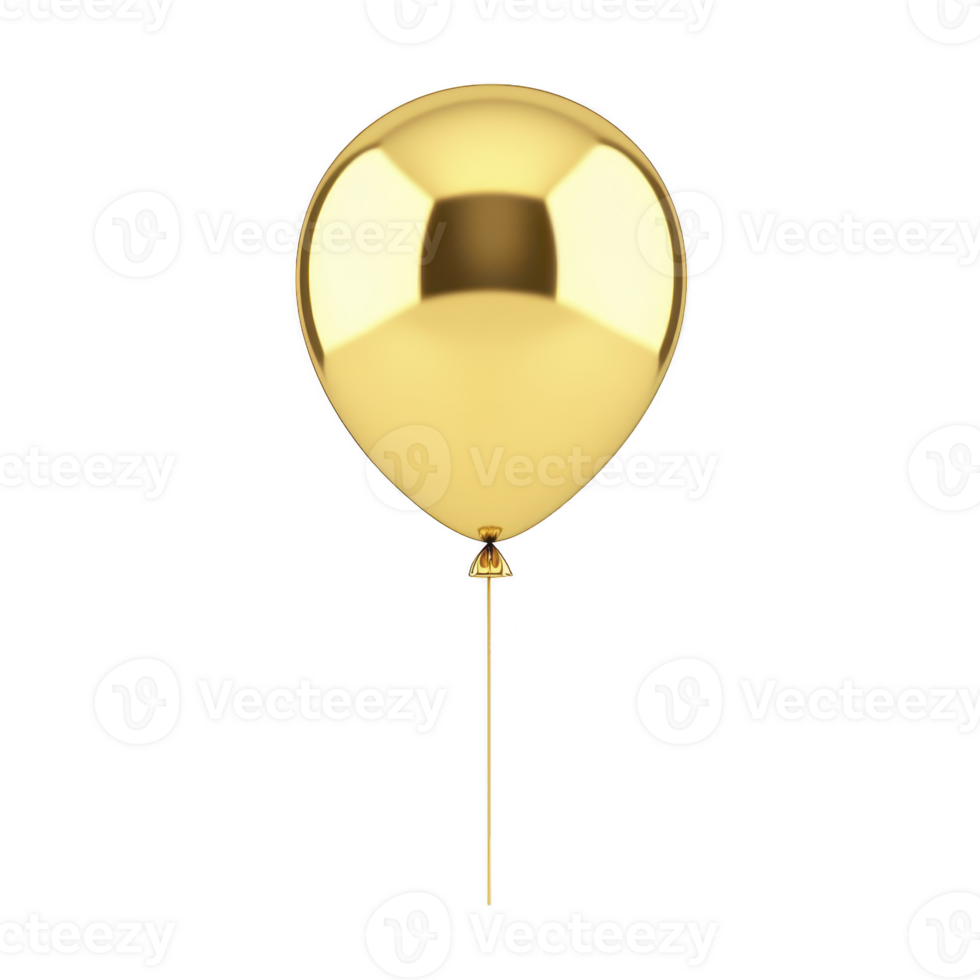 A shiny golden balloon floats against plain background, reflecting light and creating festive atmosphere. balloon metallic surface adds elegance, perfect for celebrations png