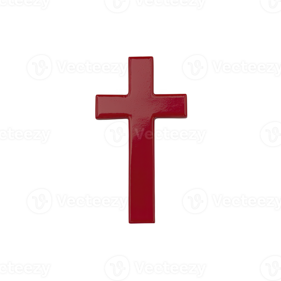 A shiny red cross symbol stands out against plain transparency background, representing faith and spirituality. glossy finish adds modern touch to this traditional religious icon png