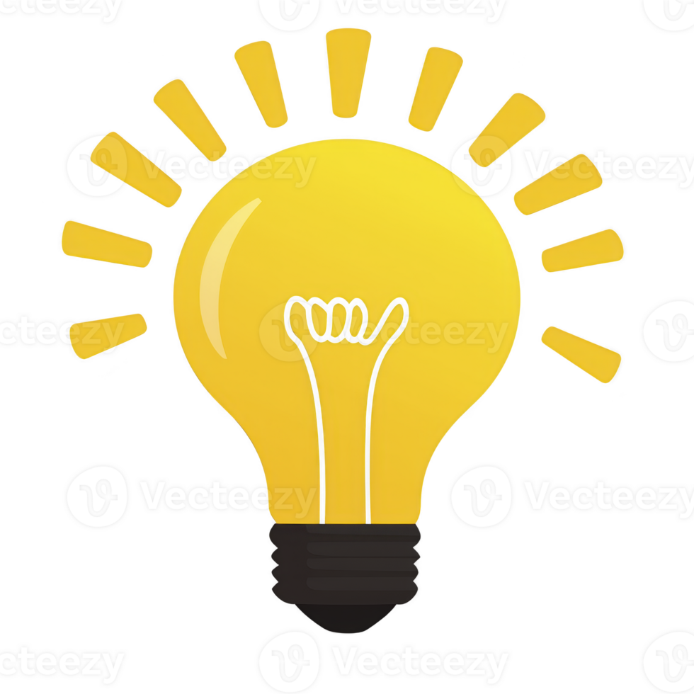 A bright yellow light bulb with hand inside symbolizes creativity and innovation. hand gesture adds playful touch, suggesting bright idea or inspiration png