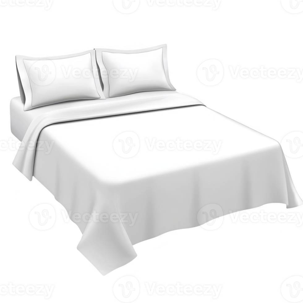 A neatly made bed with white sheets and pillows, creating clean and inviting appearance. bedding is smooth and well arranged, suggesting comfort and relaxation png