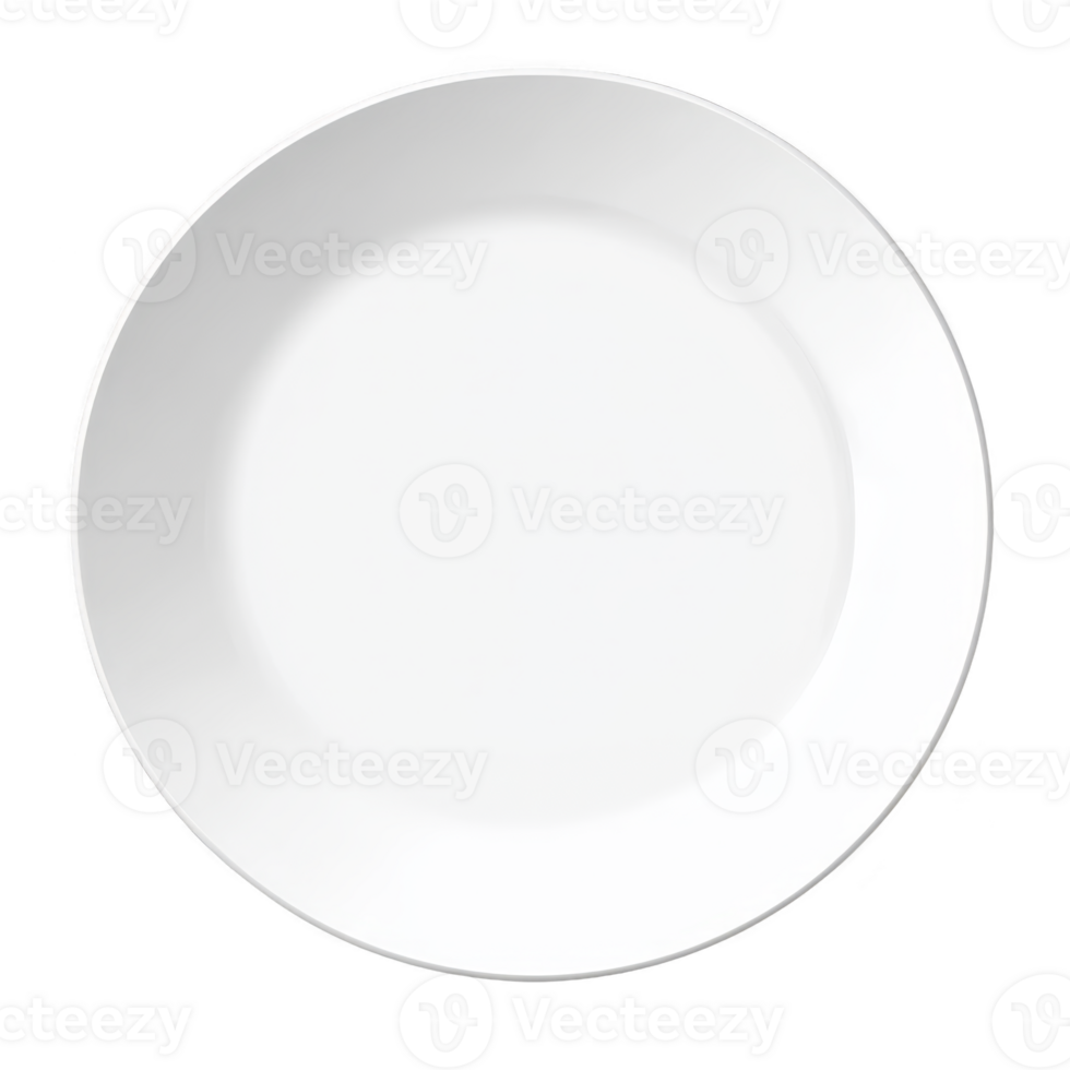 A plain white ceramic plate with smooth surface and simple, elegant design, perfect for serving meals or as decorative piece in minimalist kitchen setting png
