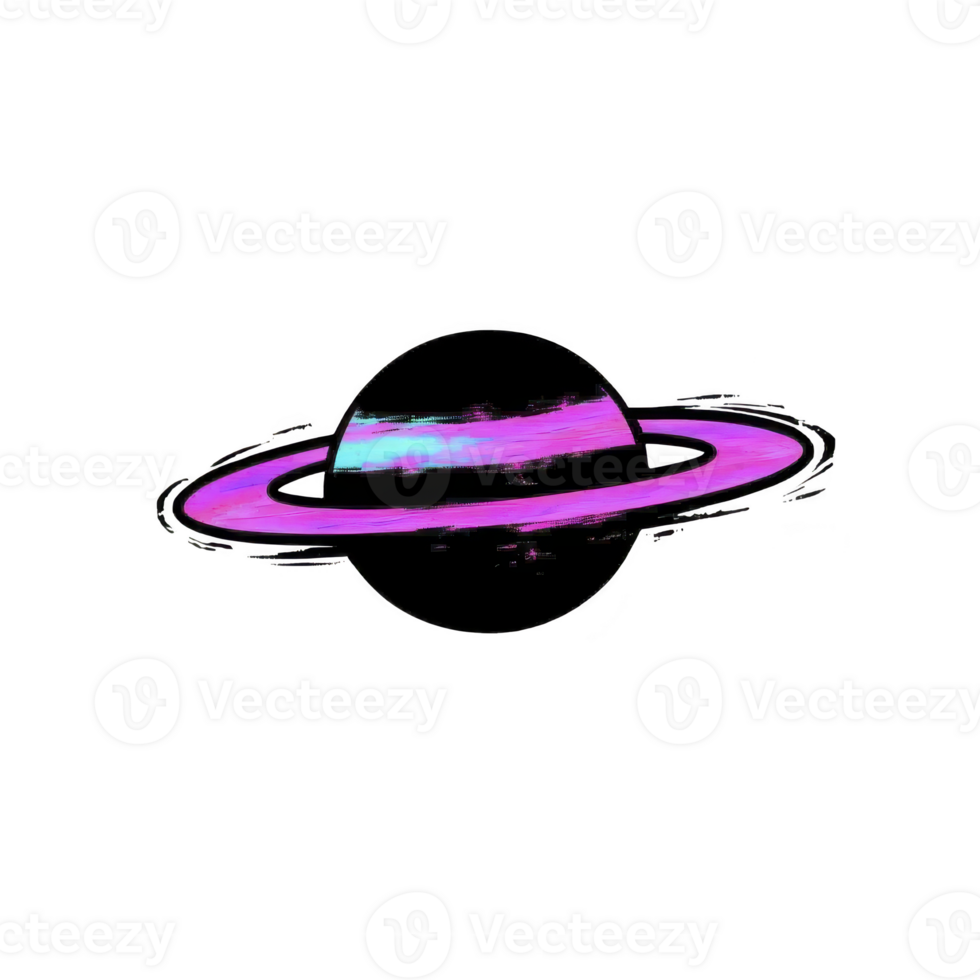 A stylized illustration of planet with vibrant pink and blue ring encircling it, set against transparent background. design is simple yet striking, evoking sense of cosmic wonder and creativity png