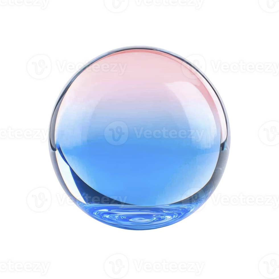 A glass sphere with gradient of pink and blue creates calming and reflective appearance. smooth surface and transparent quality enhance its aesthetic appeal png