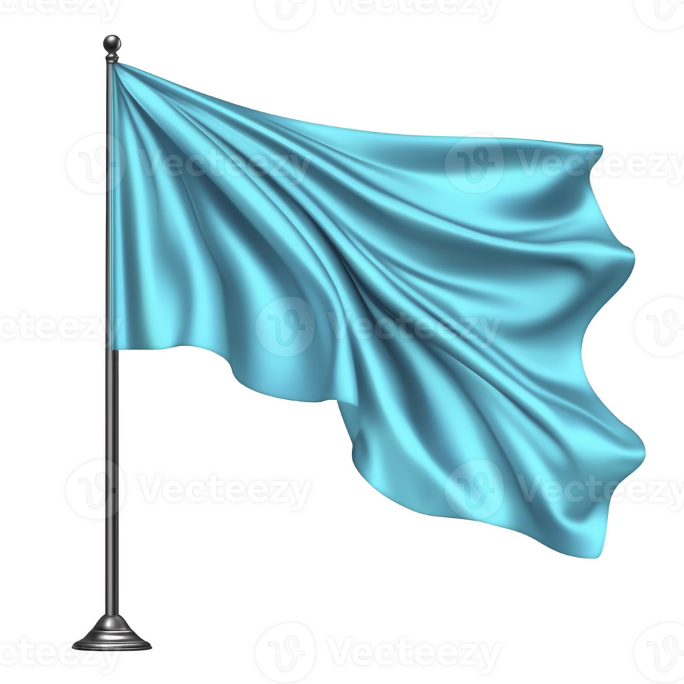 A light blue flag waves gently on silver pole, symbolizing peace and tranquility. fabric smooth texture and vibrant color create calming effect, evoking sense of serenity png
