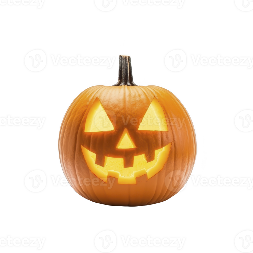 A glowing jack o lantern with carved smiling face, perfect for Halloween decoration, stands out against transparency background, creating spooky yet festive atmosphere png