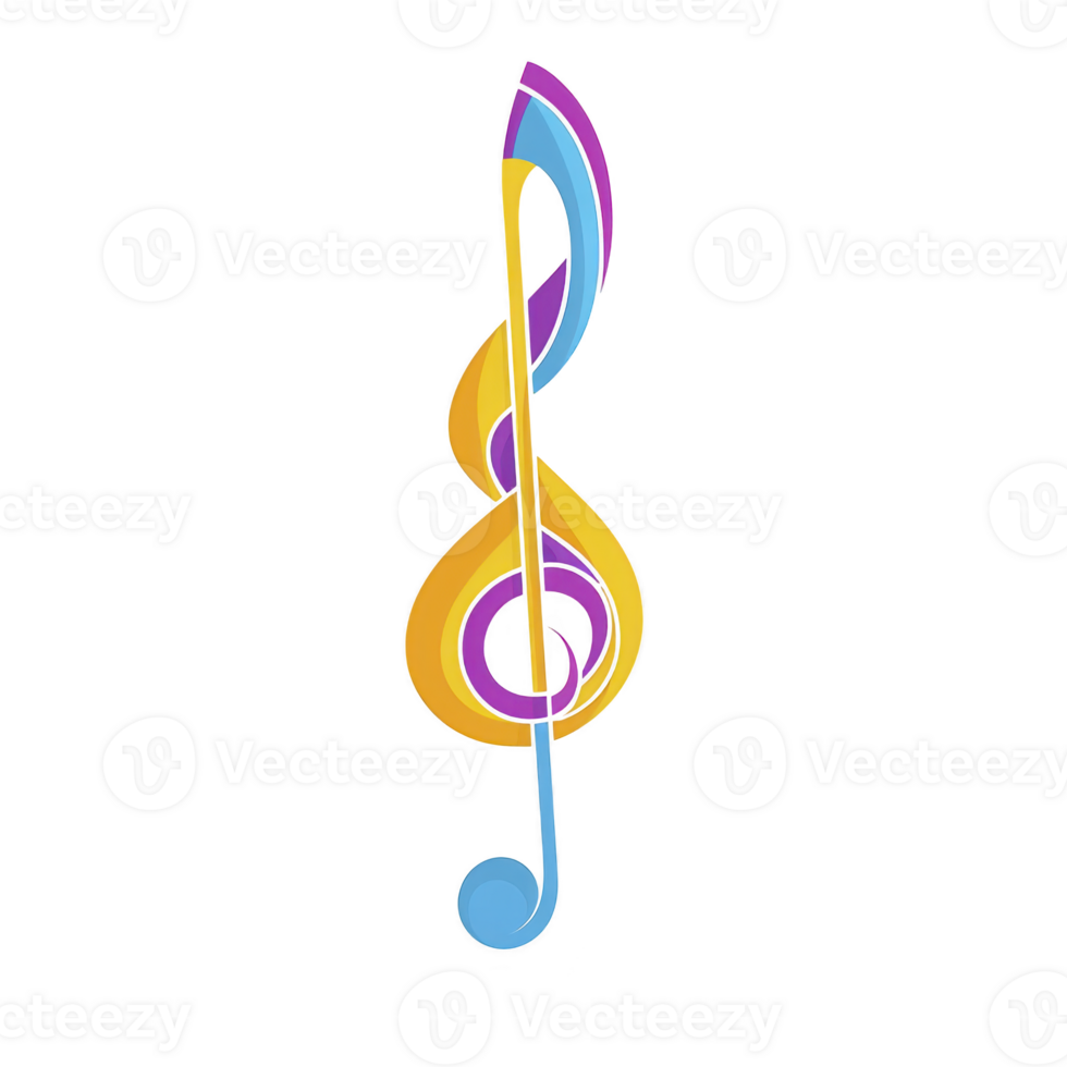 A colorful treble clef symbol with vibrant shades of blue, yellow, and purple, representing music and creativity. design is artistic and modern, evoking sense of joy and inspiration png