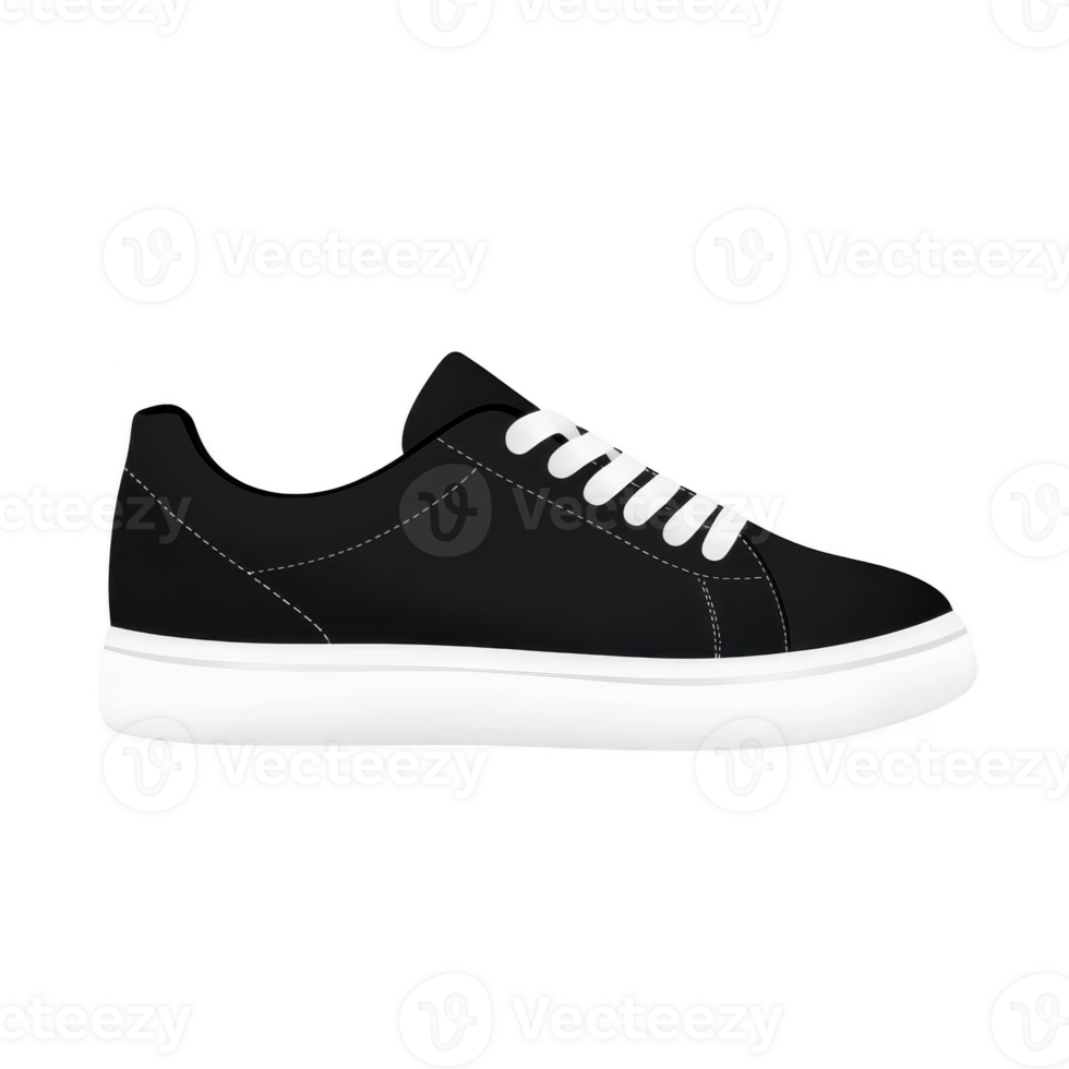 A black sneaker with white laces and white sole, showcasing minimalist design perfect for casual wear. shoe sleek silhouette and simple color scheme make it versatile png