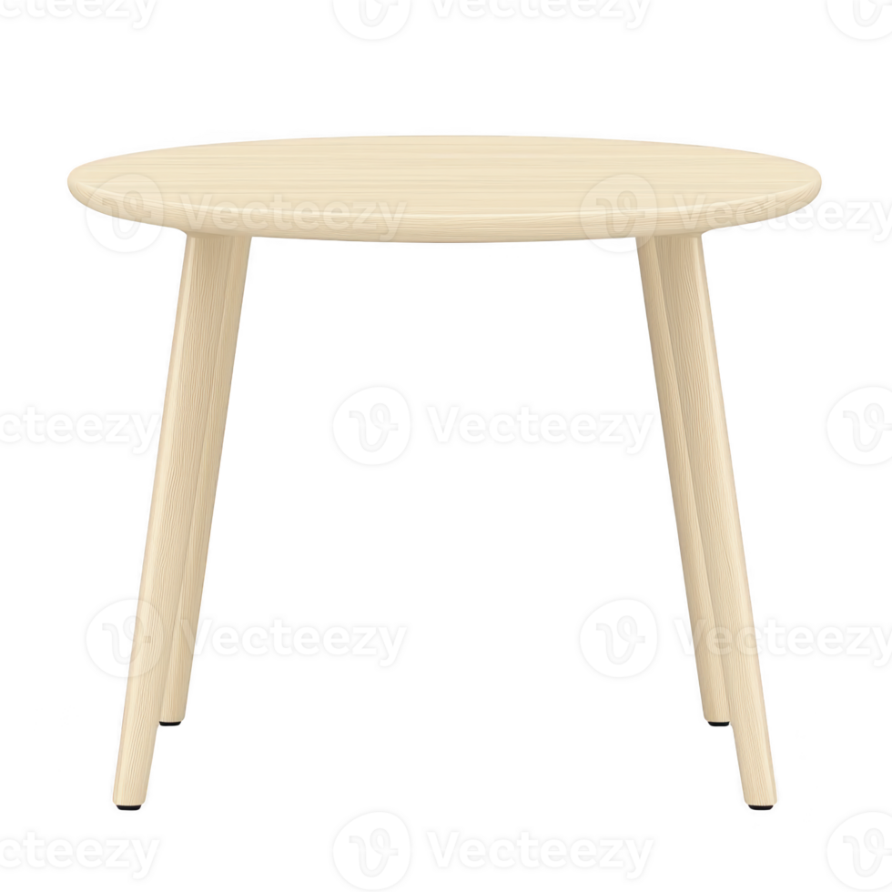 A simple, round wooden table with light finish and three legs, perfect for modern interiors. Its minimalist design adds elegance to any room setting png