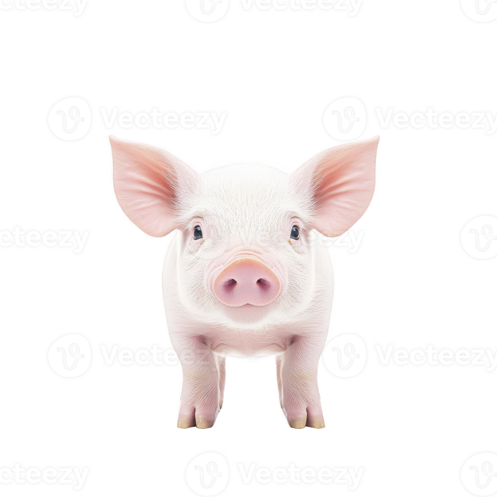 A cute piglet with pink ears and snout stands against transparency background, looking directly at viewer. Its small size and innocent expression evoke sense of playfulness and charm png