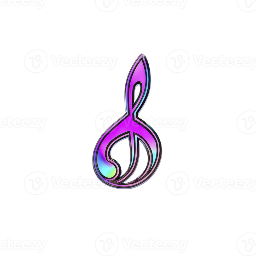 A vibrant, abstract treble clef symbol in purple and blue hues stands out against transparency background, evoking sense of creativity and musical expression png