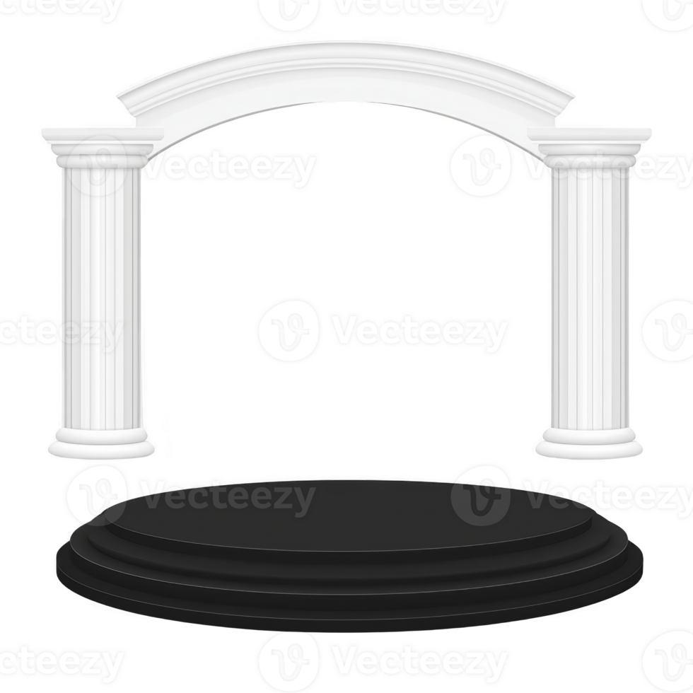 A white classical archway with two fluted columns stands on circular black platform, evoking sense of elegance and grandeur png
