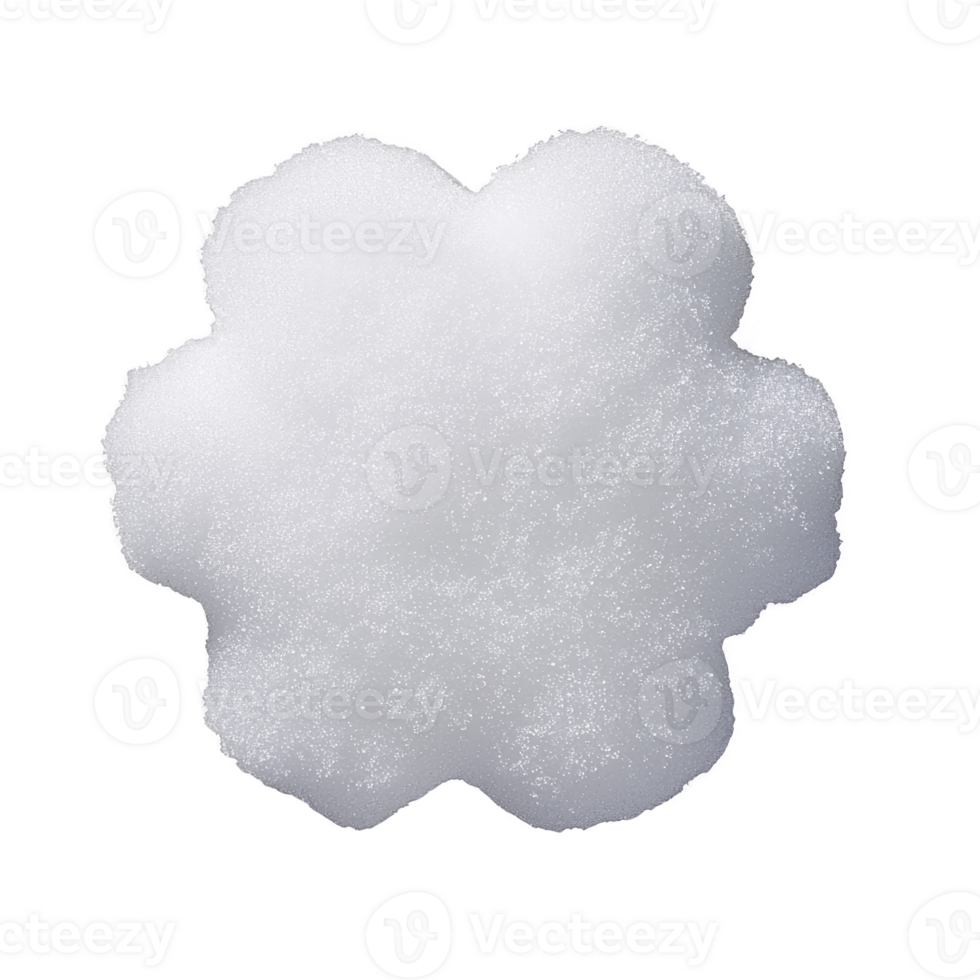 A fluffy, white snowflake shaped object with soft texture is isolated on transparency background, resembling delicate winter decoration png