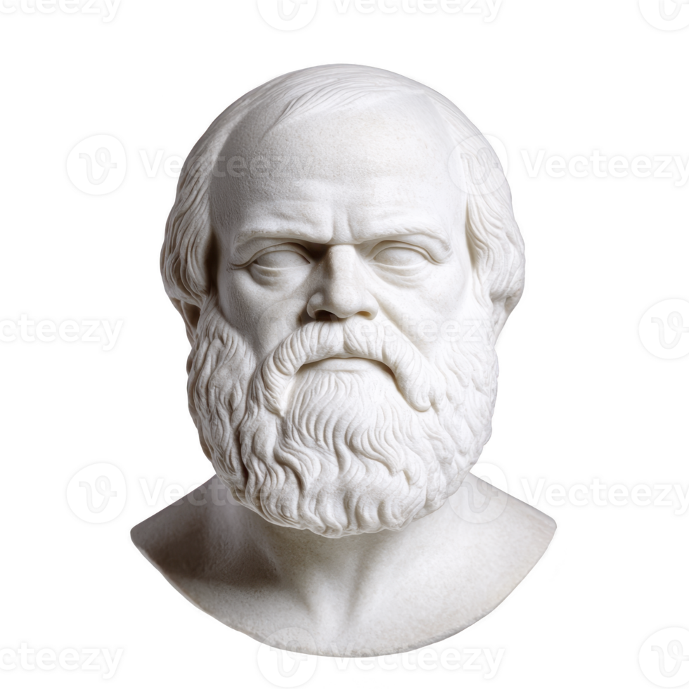 A This is marble bust of bearded man with serious expression, showcasing classical sculpture techniques. detailed carving highlights texture of hair and beard, emphasizing realism png