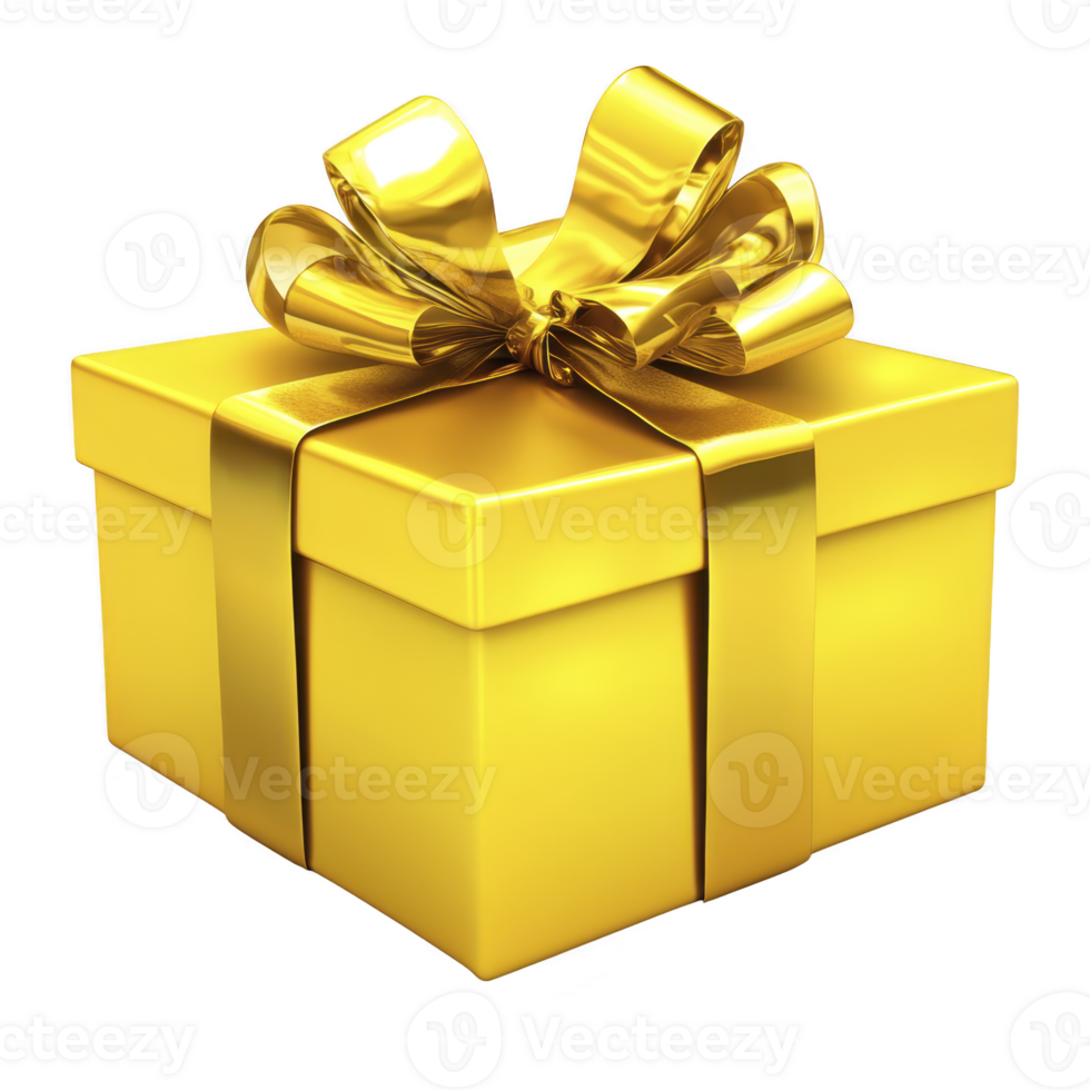A shiny golden gift box with elegant bow, perfect for special occasions like birthdays or anniversaries, exuding luxury and celebration png